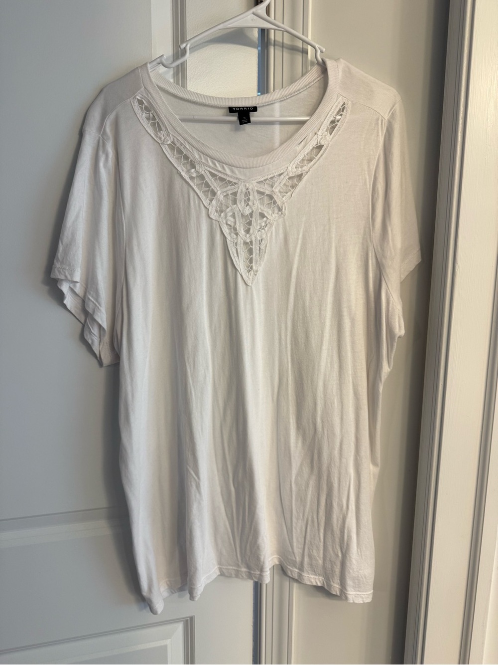 torrid White Short Sleeve Tee with Crochet V-Detail